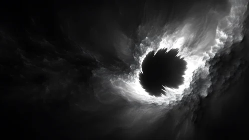 Monochrome vortex engulfs luminous cloud ring in void