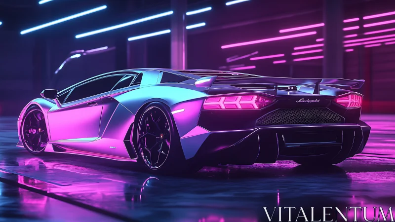 Neon-lit supercar rendered in cinematic cyberpunk 3D lighting