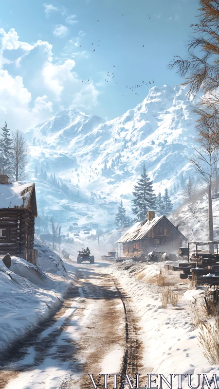 Alpine Mountain Settlement Winter Landscape Rendering
