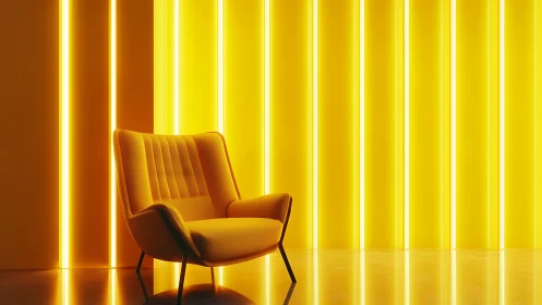 Mid-century lounge chair against luminous vertical light wall