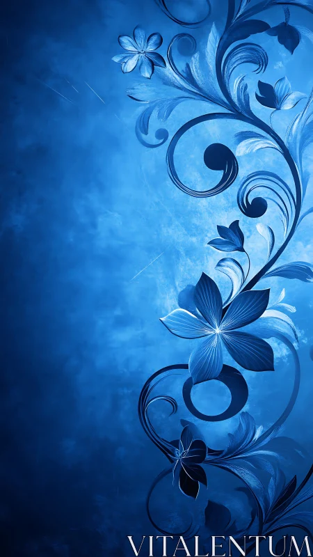 Elegant Blue Floral Scroll with Ornamental Vines.