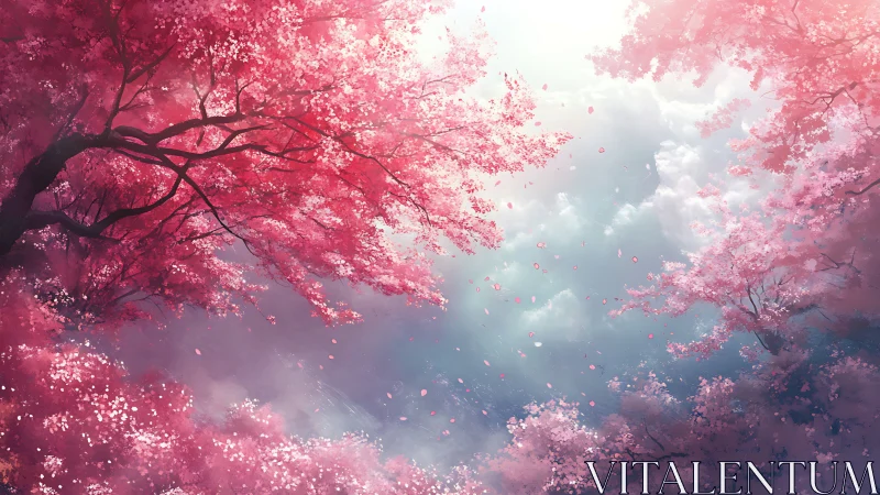 Radiant cherry canopy with volumetric sky illumination.