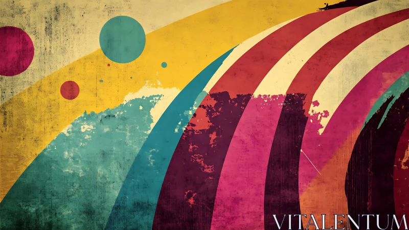 Radiant color waves arc across a dreamy retro sky