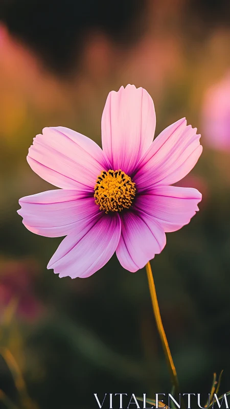 Pink Cosmos Flower with Yellow Center Detail
