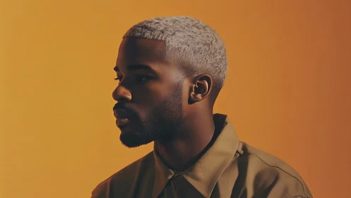 Muted amber light crowns a silver-haired contemplative profile