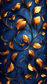 Gold leaf swirl pattern on deep textured blue background