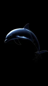 Glowing blue dolphin arcs through dark minimalist void