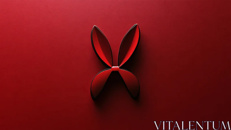 Red abstract butterfly emblem on textured red background.
