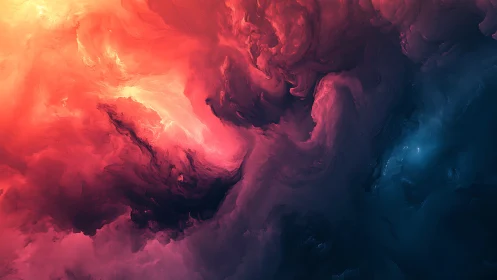 Abstract gradient cloud formations in red, pink and blue.
