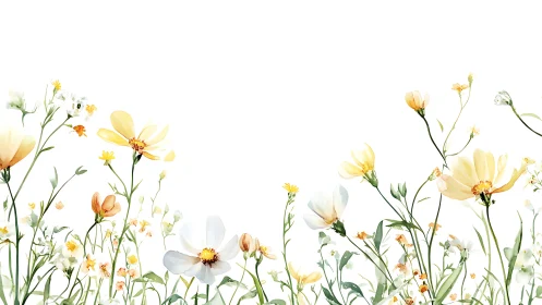 Delicate Wild Cosmos Composition with Soft Pale Yellow and White Blossoms.