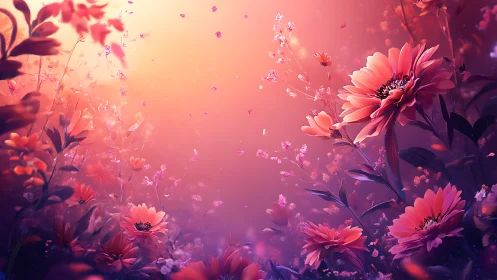 Pink Gerbera Petals Suspended in Gradient Haze.