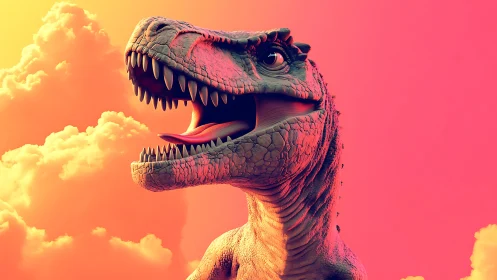 Sunset-roaring dino diva in neon sherbet skies.