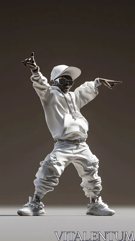 Stylized 3D hip hop kid statue strikes energetic stage pose