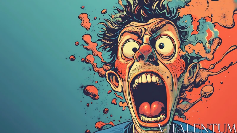 Exploding Cartoon Scream Caught Between Calm And Chaos.