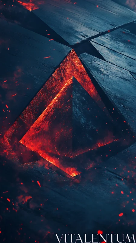 Volcanic triangular prism emerging from fractured basalt plane.