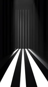Monochrome light corridor stretches into a minimal void