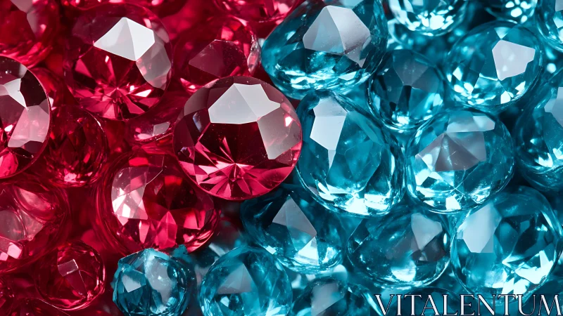 High-magnification cluster of faceted red and blue acrylic gems
