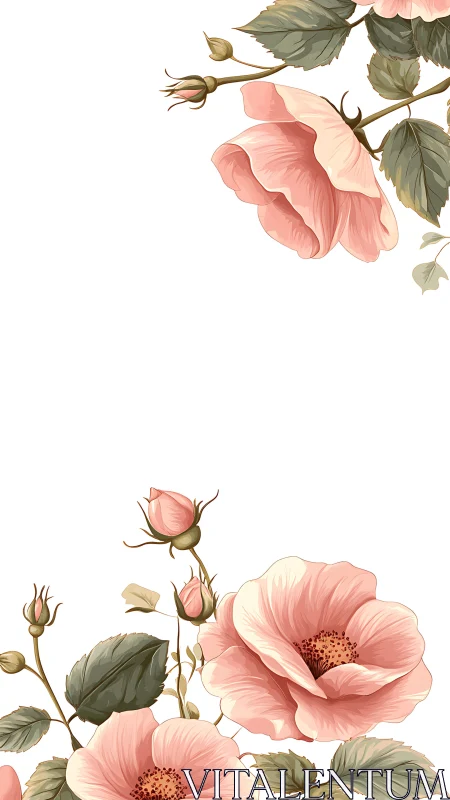 Delicate Pink Roses Bloom in Gentle Botanical Harmony.