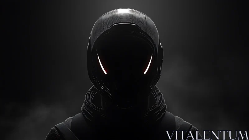 Front-facing dark helmeted figure with illuminated visor lines.