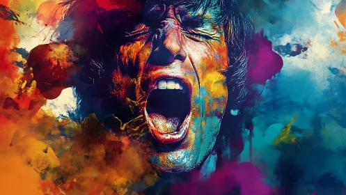 Chromatic scream erupts through clouds of electric emotion.