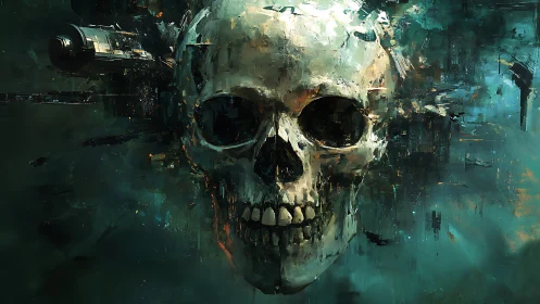 Skull nebula emerging through fractured cosmic haze.