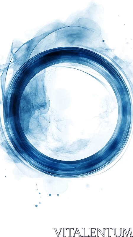 Blue circular ring with translucent smoke-like forms on white.