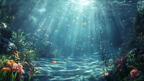 Sunlit underwater garden shimmers with coral and gentle fish