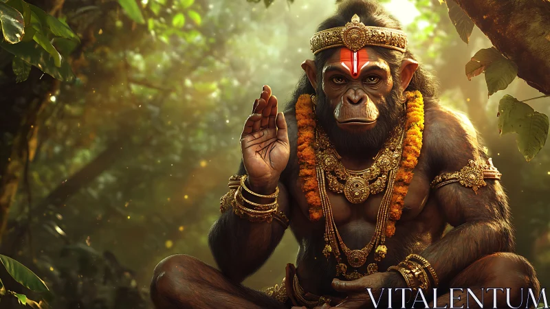 Gentle forest guardian monkey offering a peaceful blessing.