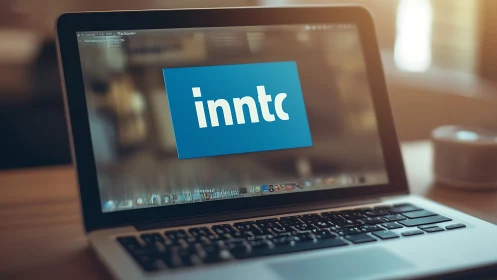 Open laptop displays blue inntc logo on glossy screen