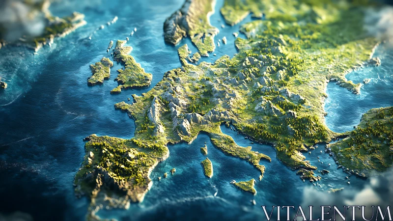 Topographic 3D visualization of European subcontinental terrain.