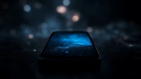 Smartphone display simulating galactic starfield illumination.