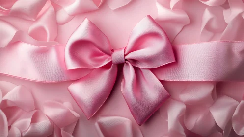Luxury Pink Bow Against Ruffled Ribbon Background