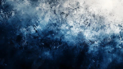 Abstract blue and white textured gradient painting with dynamic brushwork.