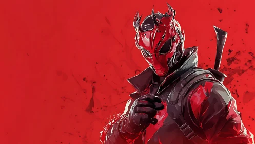 Red revenant rogue in demon mask stalks the battlefield.