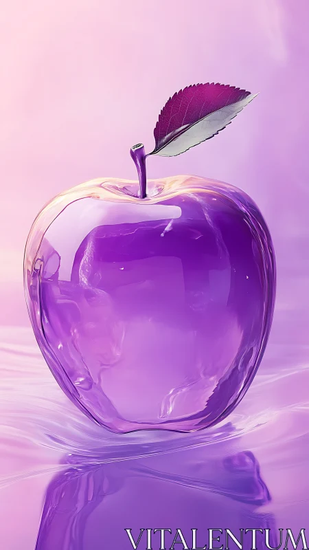 Glowing glassy purple apple rests in dreamy pastel light