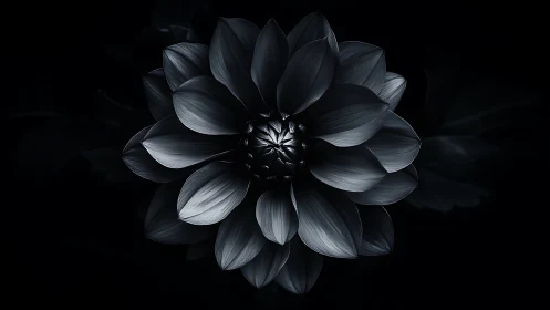 Monochromatic Dahlia Bloom Against Deep Black Background.