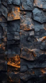 Dark stone wall texture with orange glowing highlights.