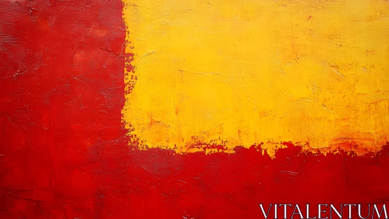Bold Abstract Painting with Red and Yellow Textured Blocks.