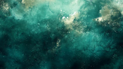 Abstract turquoise cosmic nebula digital art with dreamy atmosphere.
