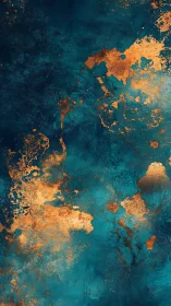 Copper patina abstraction with teal mineral wash texture
