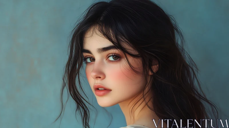 Softly lit digital portrait of a thoughtful young woman.