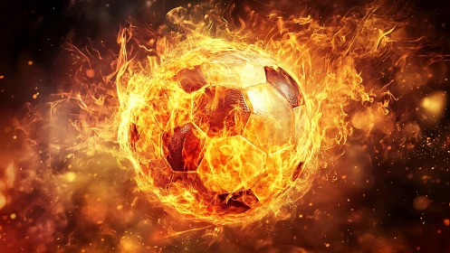 Soccer ball appears engulfed in digitally rendered flames