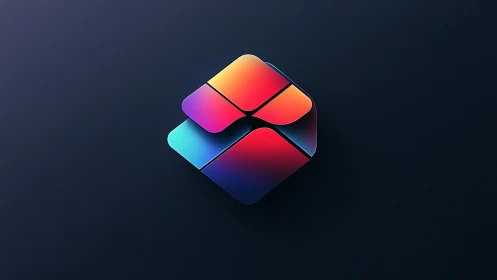 Isometric neon gradient logo with beveled rounded tiles on black