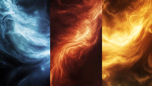 Three Elemental Forces: Fire, Ice, and Light Dance Together.
