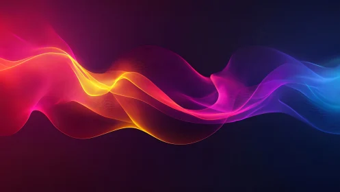 Multicolored light wave flows diagonally across dark background