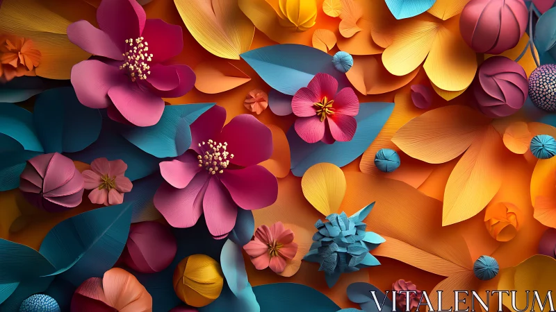 Vibrant paper flower collage fills frame with layered color