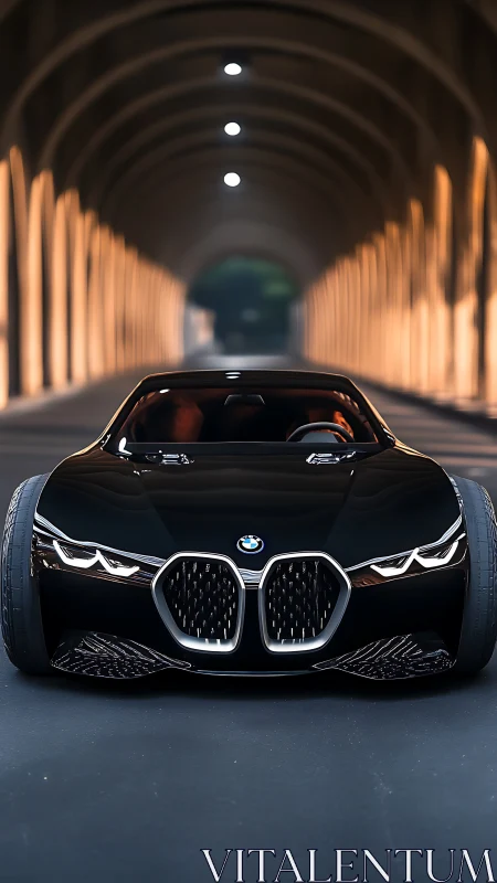 Low-slung BMW concept coupé under illuminated arched tunnel