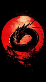Blood-moon serpent dragon coiled in feral midnight hush.