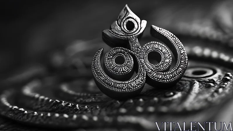 Intricate Om symbol rests in soft monochrome light