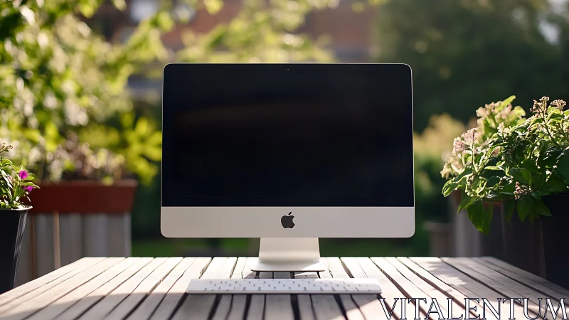Garden office daydream with minimalist desktop sentinel.